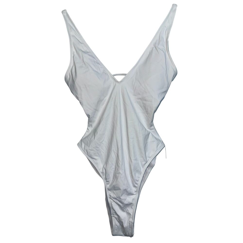 NWT TA3 Hi Cut Plungey White Lace Up Corset One Piece Swimsuit Size XS XLong